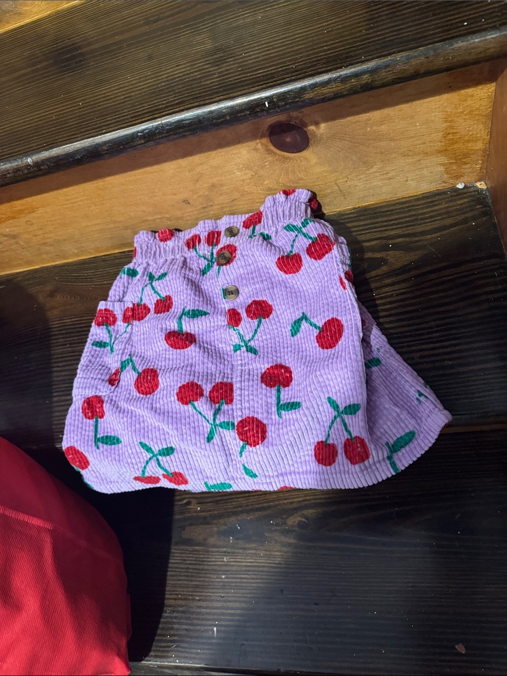 Kids Corduroy Cherry Print Skirt - Pink